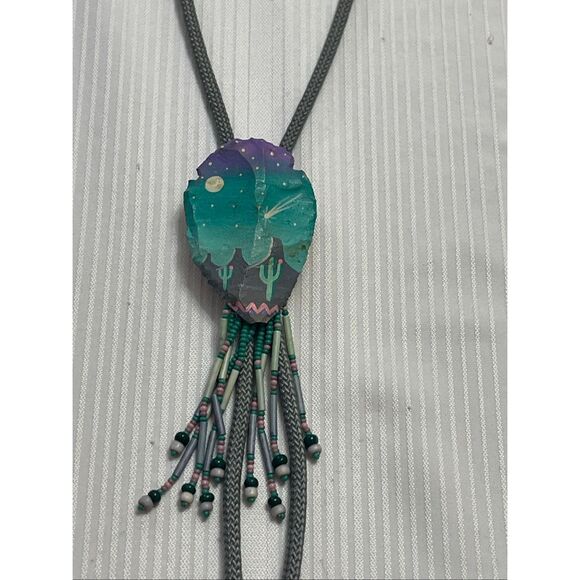 Vintage Desert Mountain Scene Southwestern Bolo Tie Rare - Picture 2 of 7